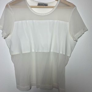 •Reflections• White Mesh Sheer Panel Shirt